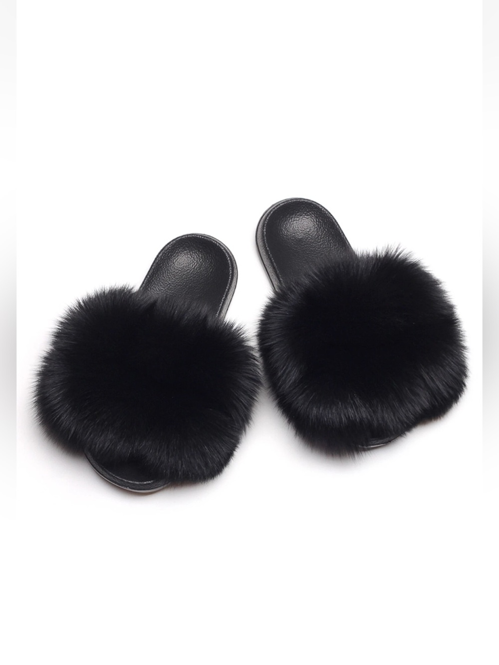 Black Faux Fur Slide Sandals - Women